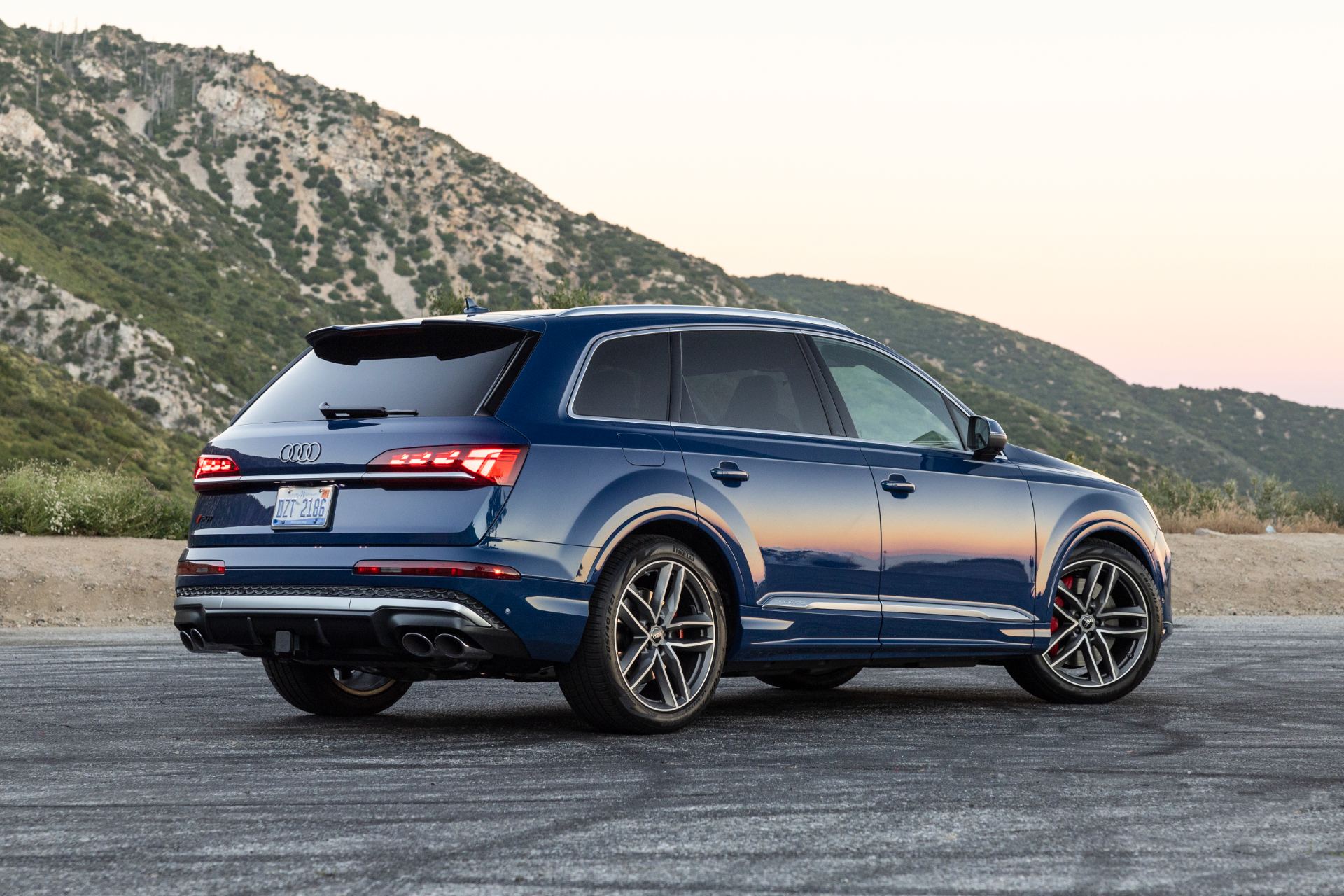 audi sq7 rear three quarter mountain dusk blue