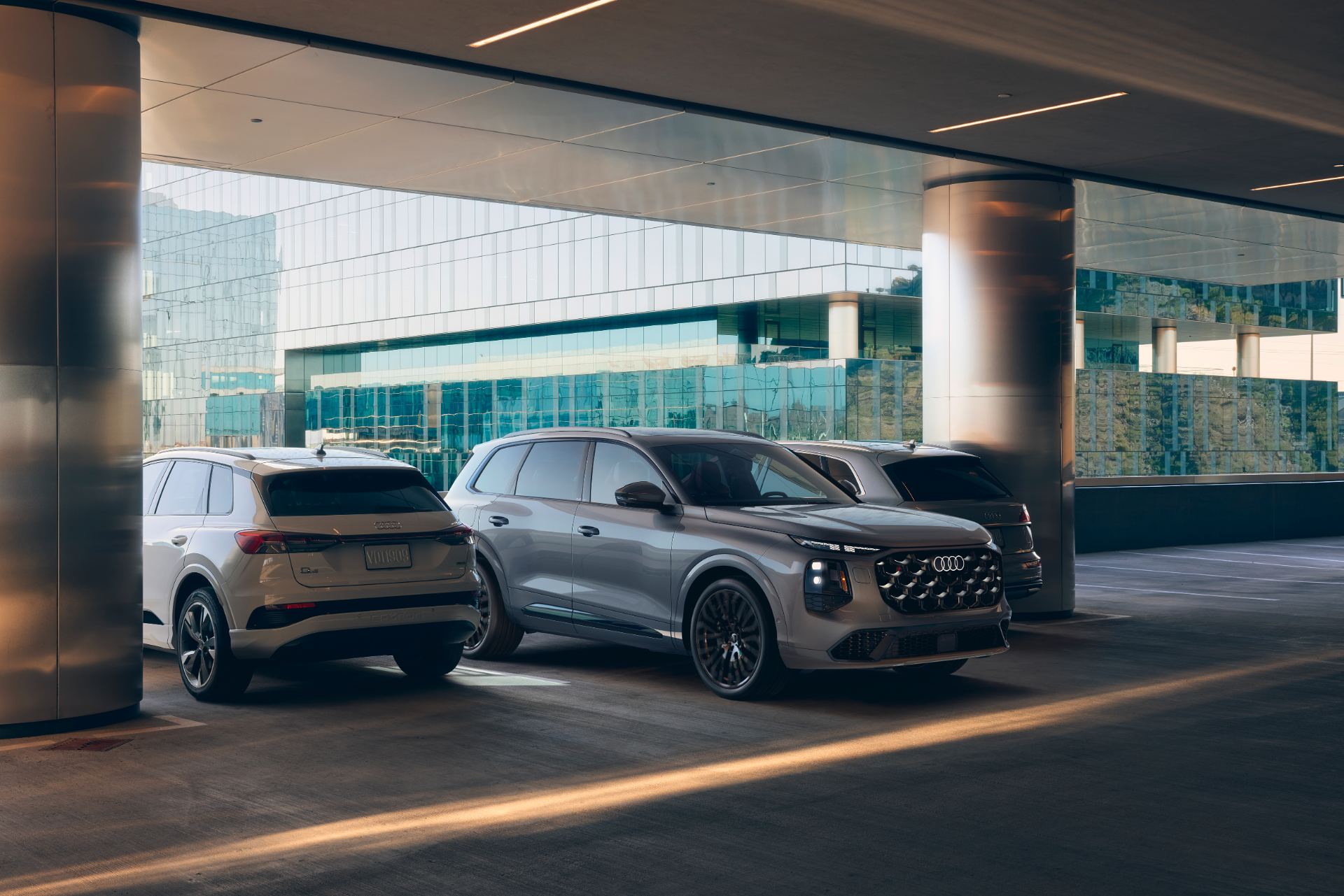2027 audi sq7 pair modern building silver and grey