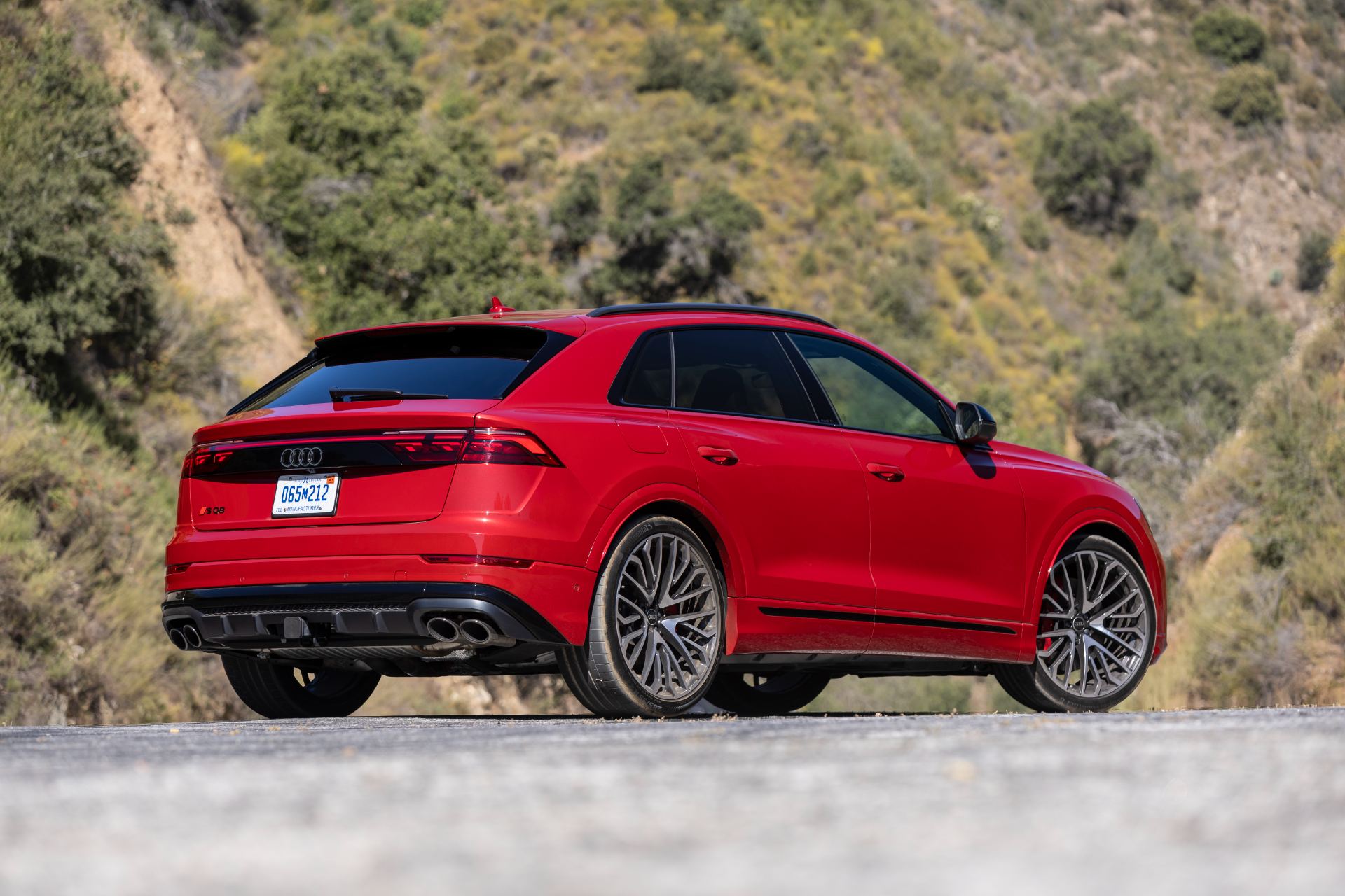 audi sq8 rear three quarter low angle red
