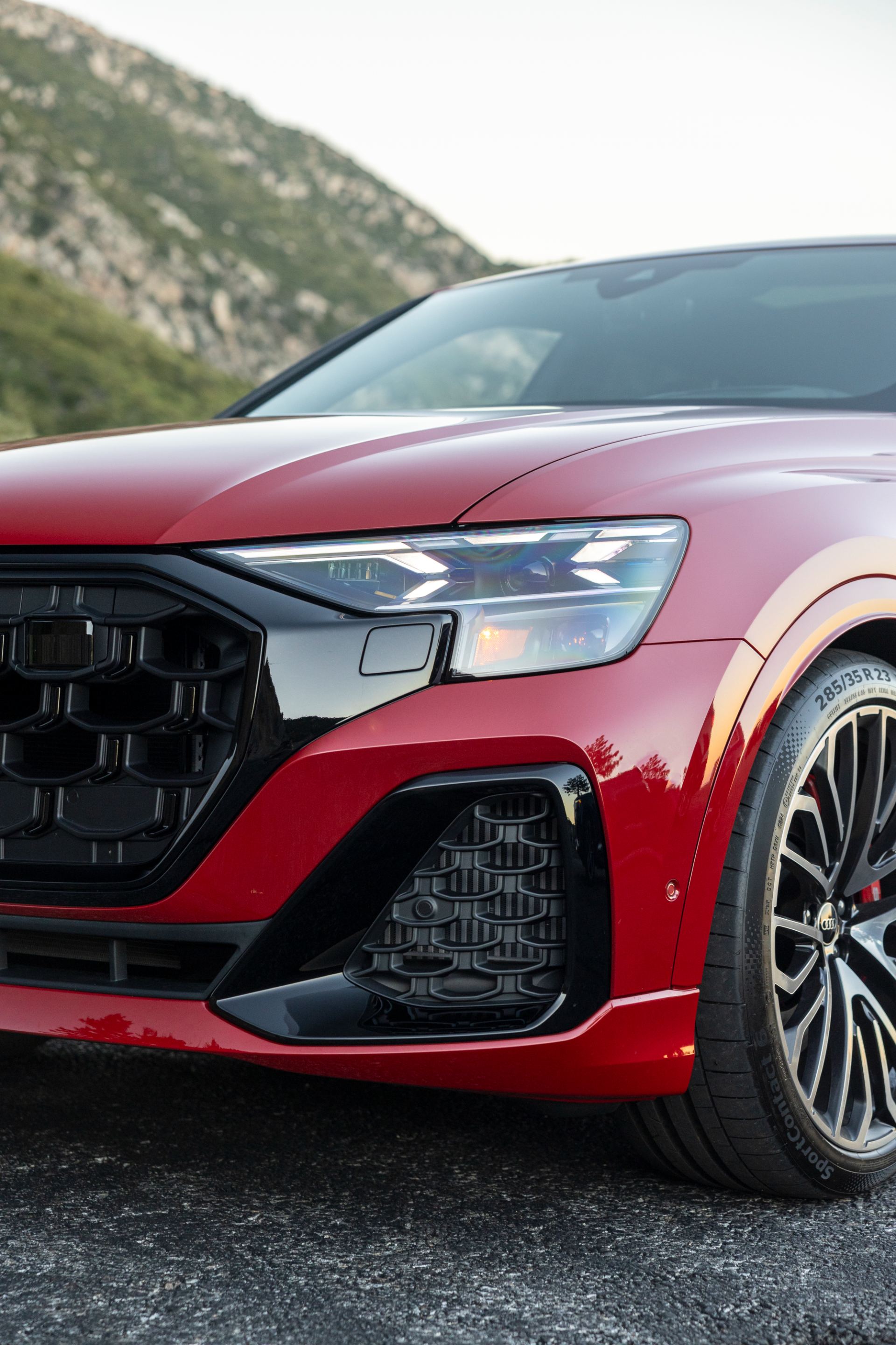 audi sq8 headlight air intake portrait red