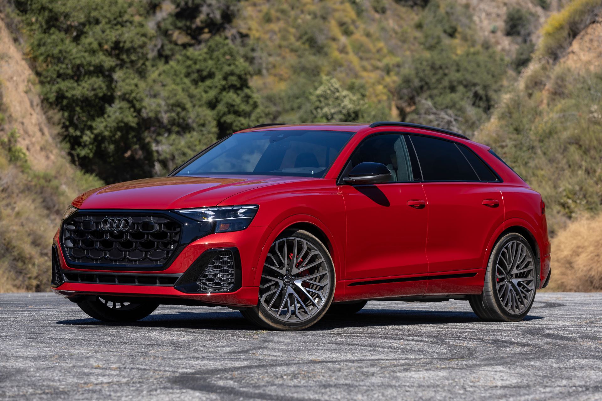 audi sq8 front three quarter canyon red