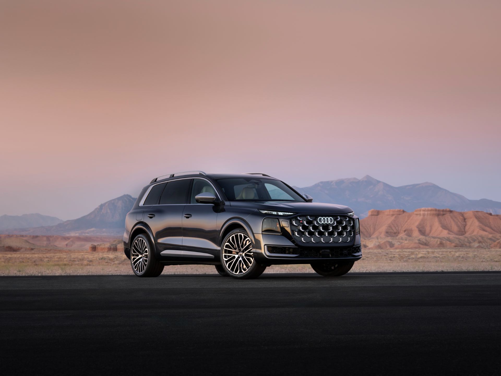 2027 audi sq9 front three quarter desert grey