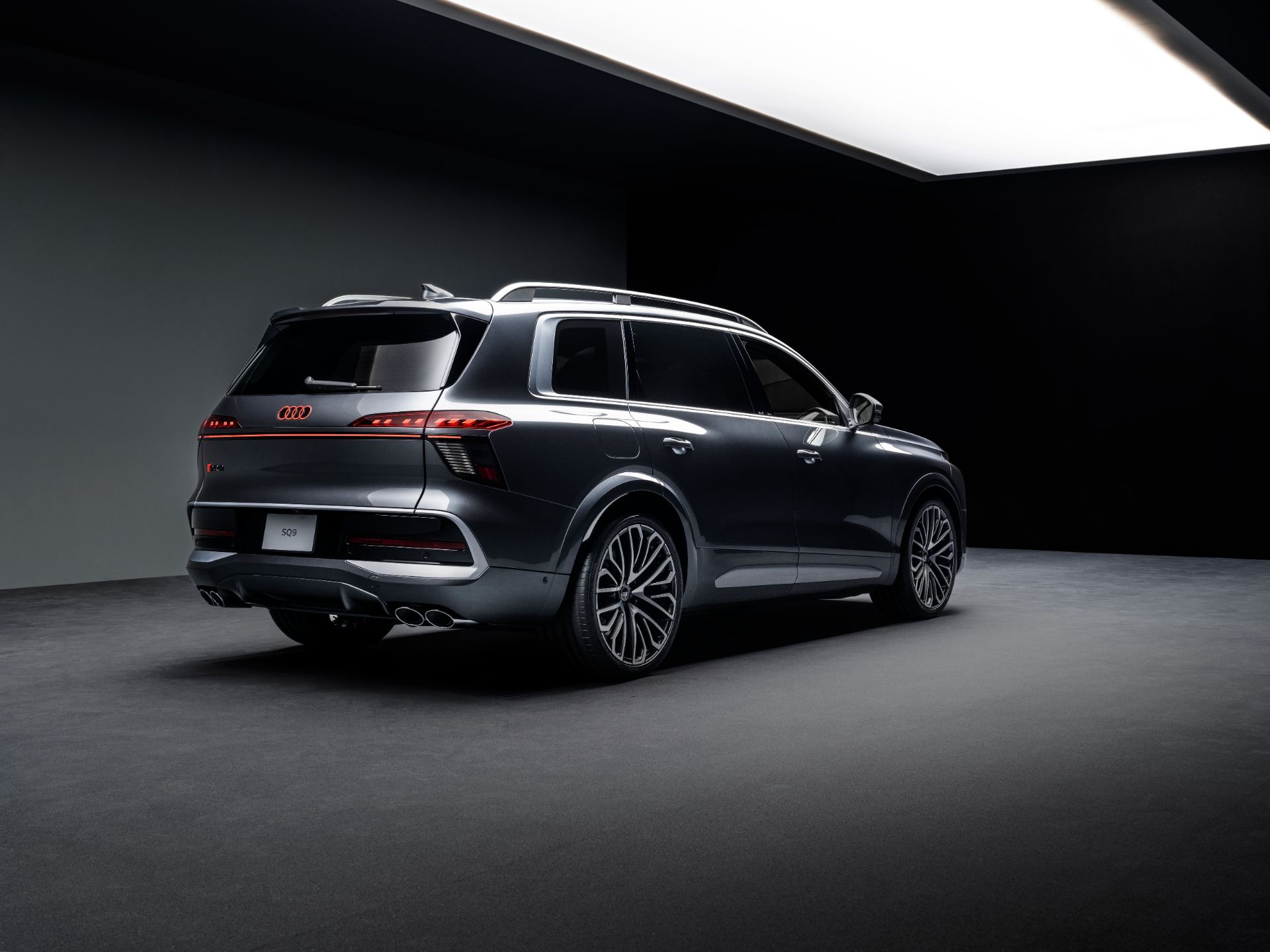 2027 audi sq9 rear three quarter studio grey