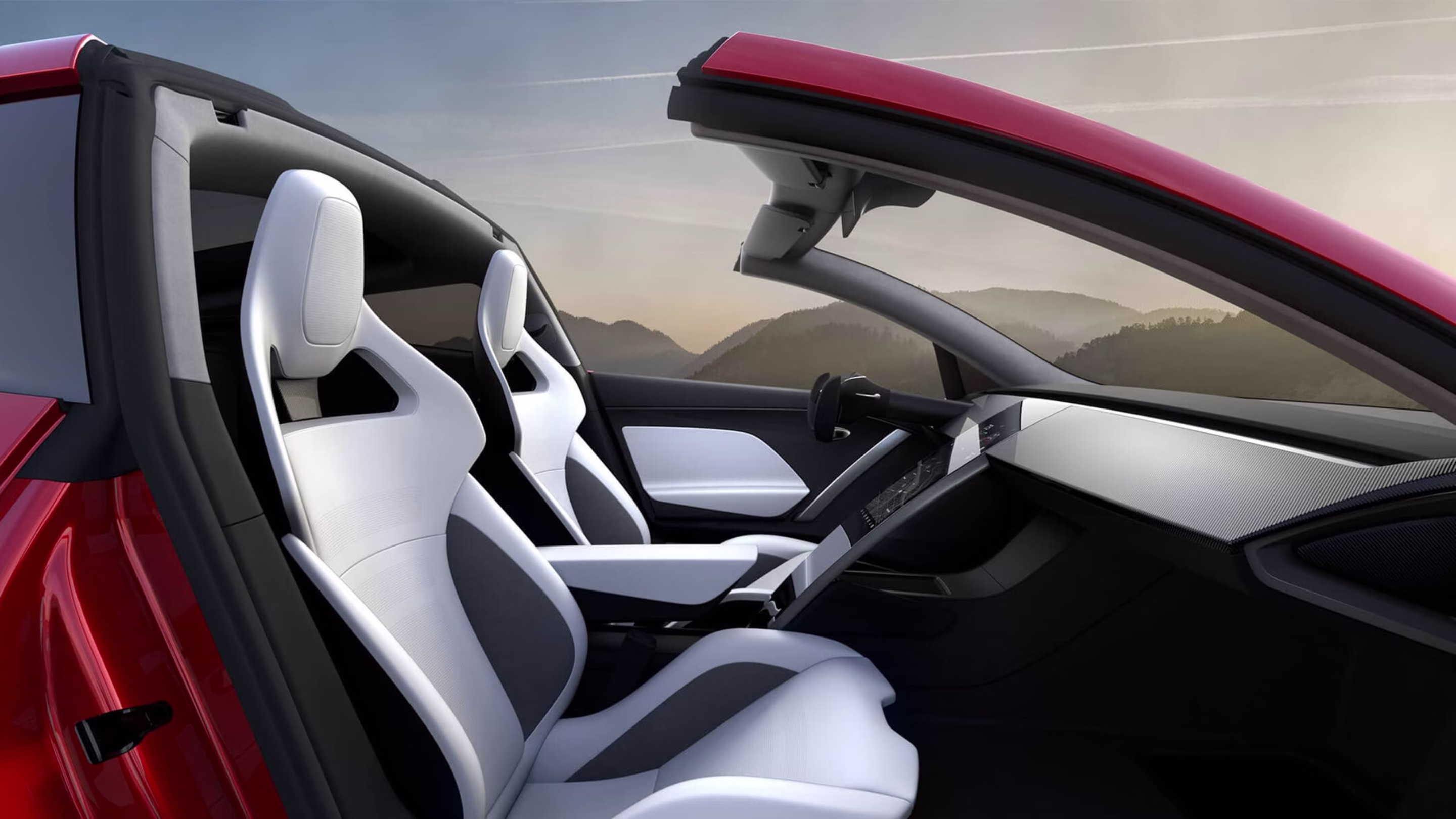 Interior of the prototype with the yoke-style wheel and minimalist central display