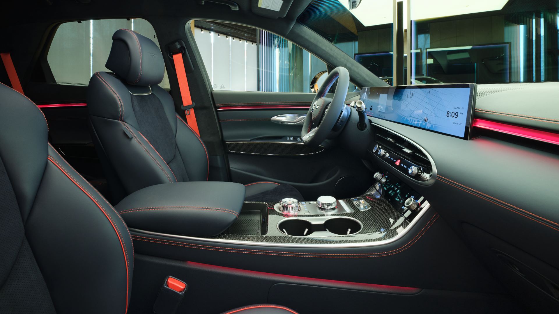 Interior dashboard showing the new standard 27-inch panoramic display spanning instruments and infotainment