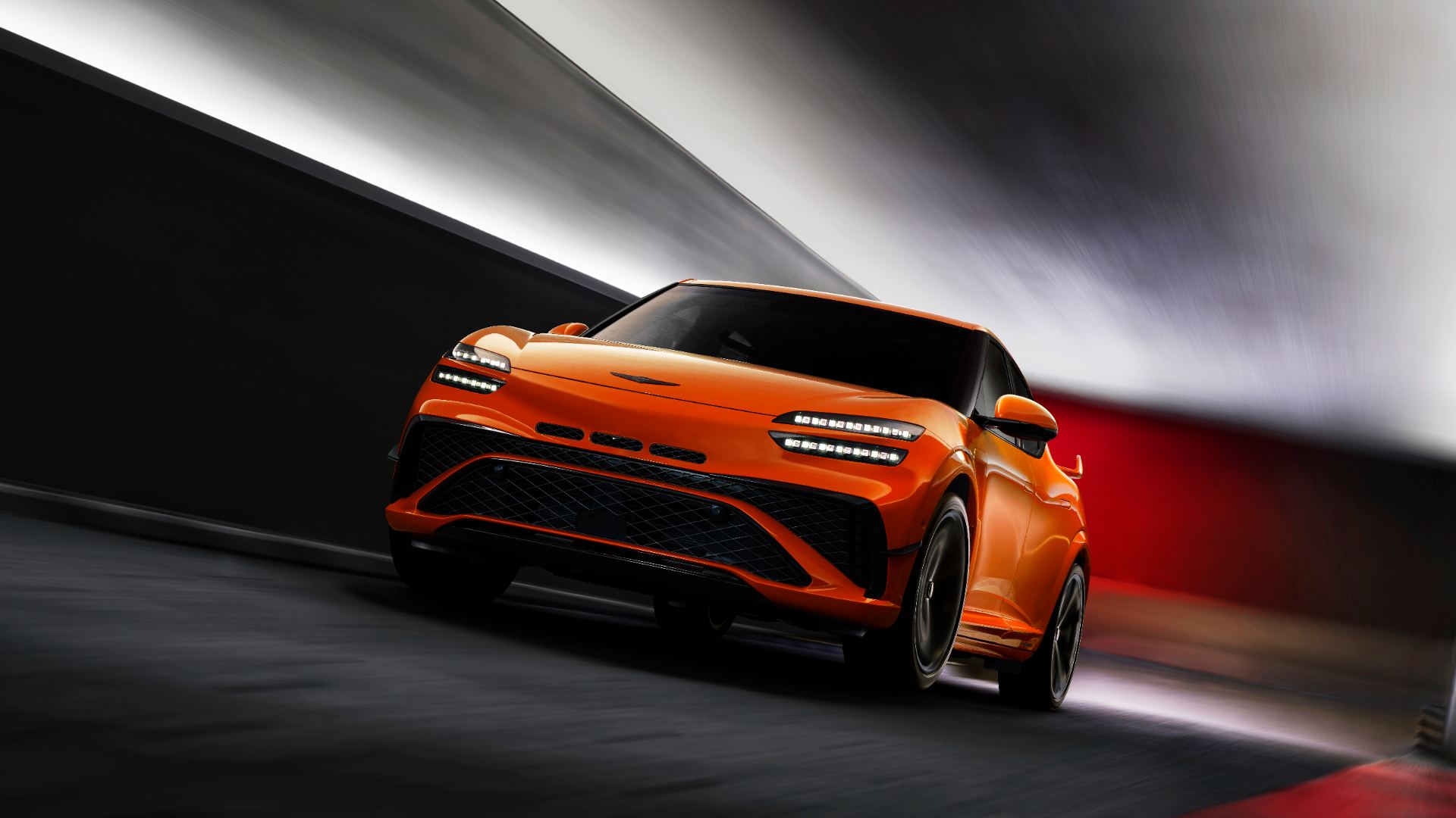 Close-up of the front bumper canards and lower splitter aerodynamic elements