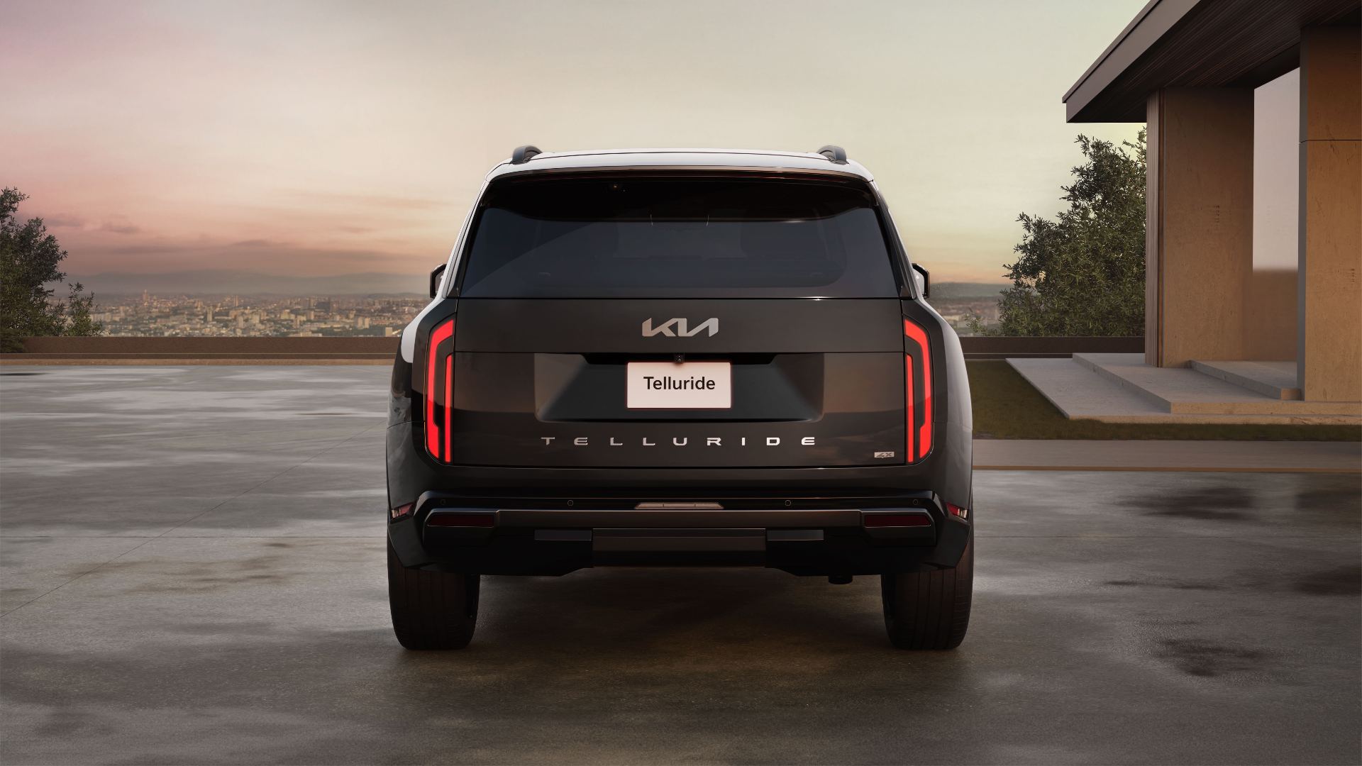 Rear three-quarter view highlighting the vertical tail lights and squared-off tailgate