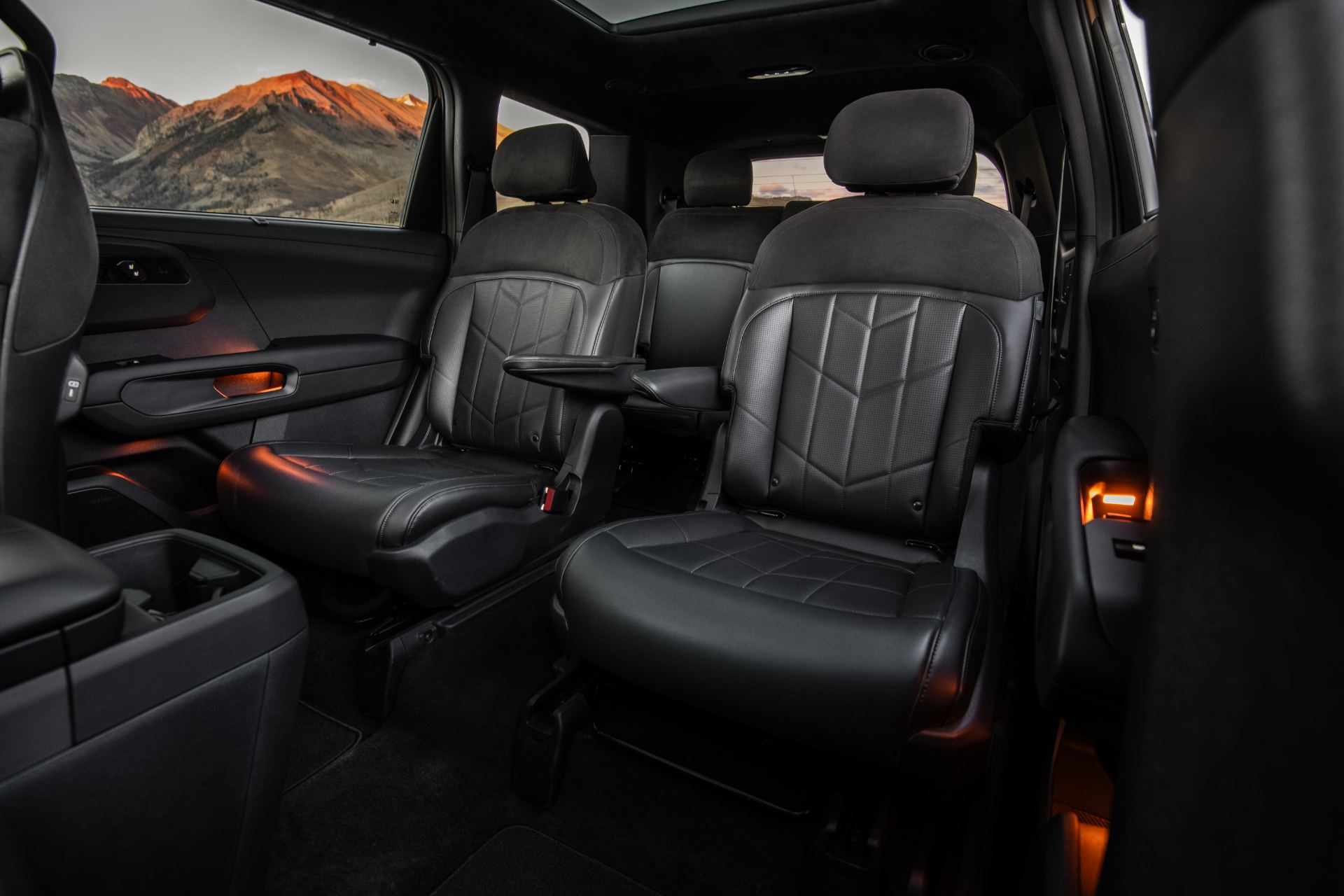 Third-row seating and cargo area with the seats folded flat